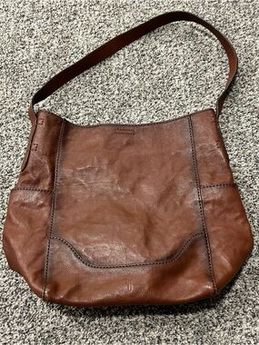 Frye Leather Side Pocket Cognac Hobo Tote Medium Boho Western Brown